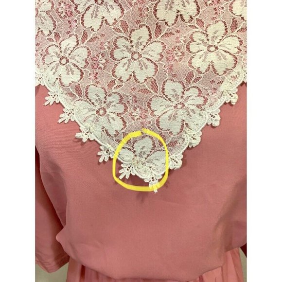 Handmade Vintage 70s/80s Dusty Pink Triangle Lace Bib Pleated Dress - Picture 3 of 7